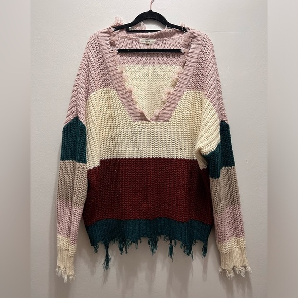 Entro Distressed Color block Sweater Large - Picture 2 of 5